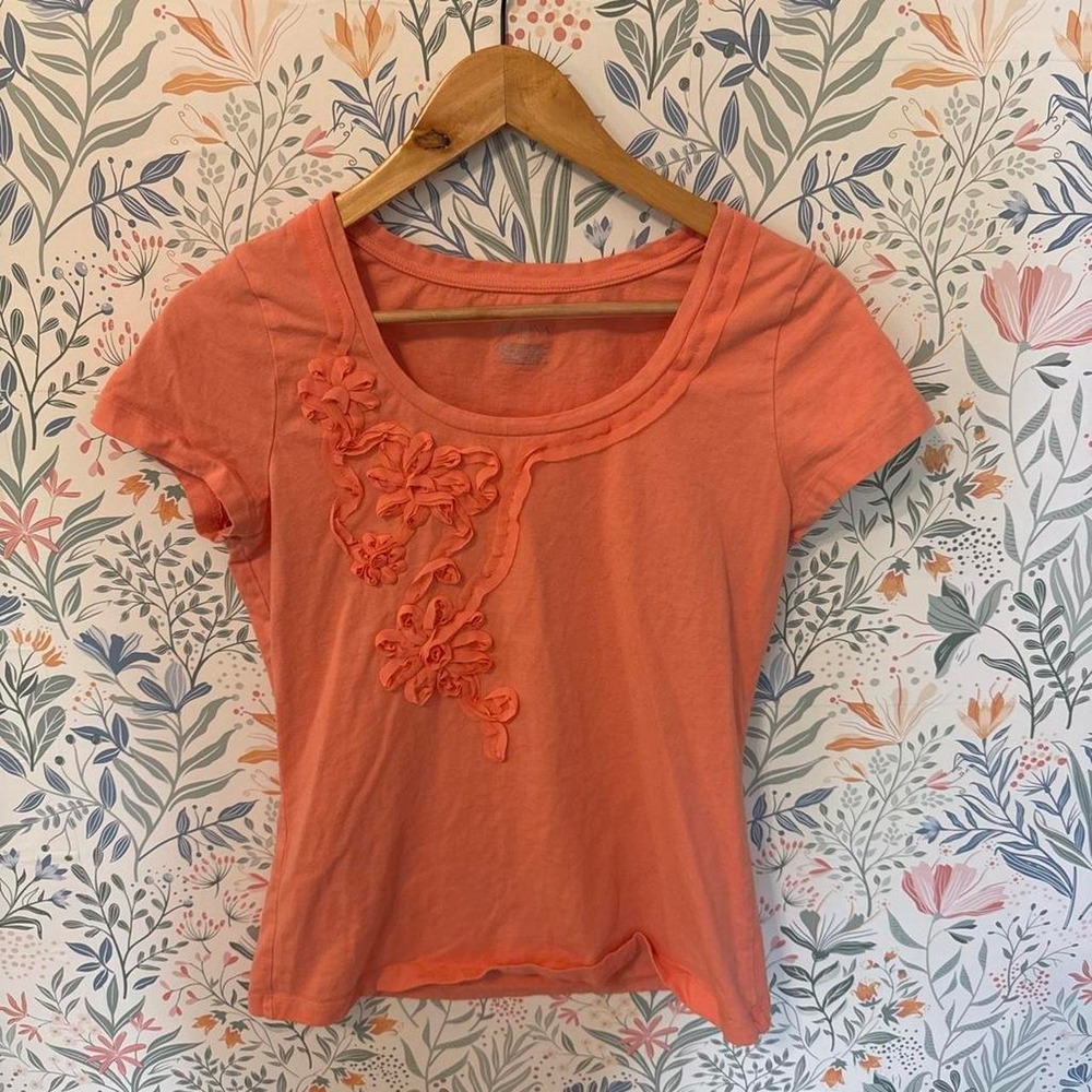 Merona Y2k Orange Floral Applique Tee